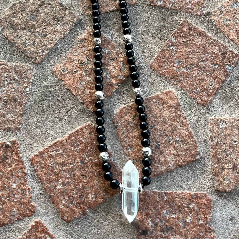 Made to order . Genuine clear crystal quartz & black agate gemstone beads - Picture 14 of 15